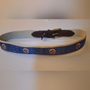 Vineyard Vines Blue Canvas Belt with Brown Leather Trim Size 32